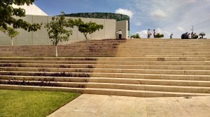 Stairwell up to the main floor - I loved how on the left, they're used as a planted terrace!